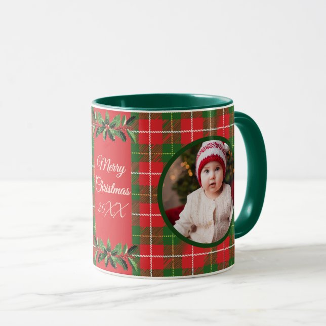 Taza Navidades familiares personalizados rojos, verdes (Anverso derecho)
