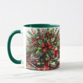 Taza Navidades festivos de color rojo con vegetación