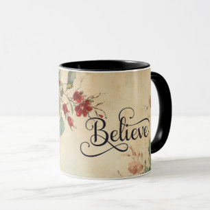 Taza navidades florales de la vendimia de Poinsettia Ro