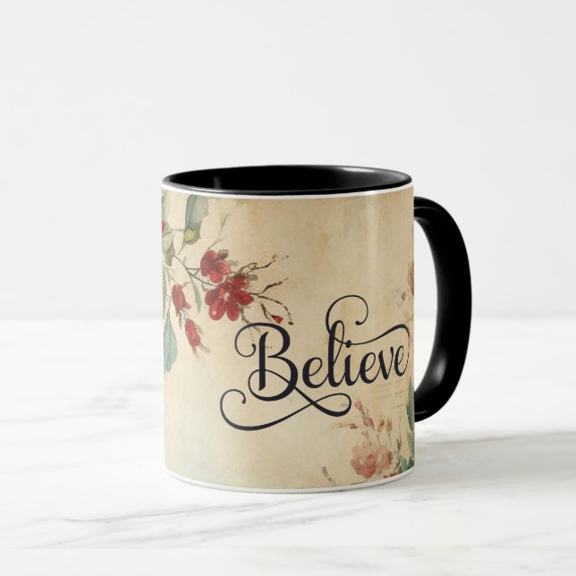 Taza navidades florales de la vendimia de Poinsettia Ro (Anverso derecho)