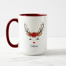 Taza Navidades florales nombre personalizado reno