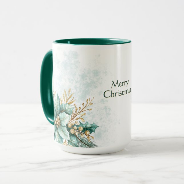 Taza Navidades florales Verde azulados acuarelas Holida (Anverso izquierdo)