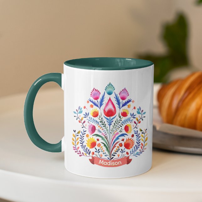 Taza Navidades folclóricos festivos con monograma flora (Subido por el creador)