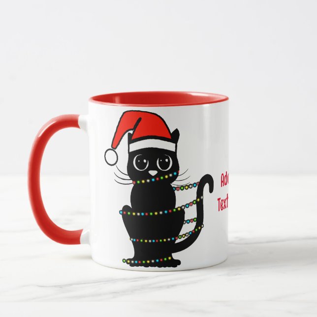 Taza Navidades gatos graciosos negros alumbran a Santa  (Izquierda)