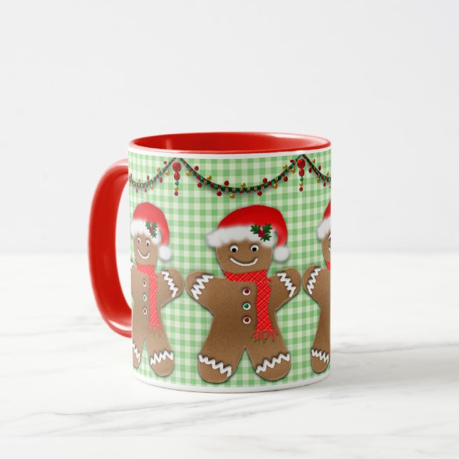 Taza Navidades Gingerbread hombres en Green gingham Kid (Anverso izquierdo)