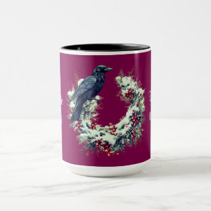 Taza Navidades góticos de pájaro negro Wreath Mug
