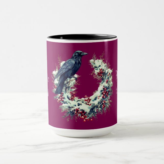Taza Navidades góticos de pájaro negro Wreath Mug (Centro)