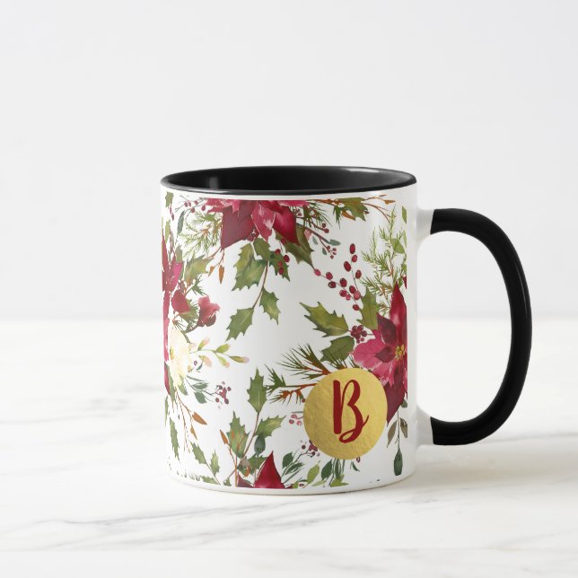 Taza Navidades Holiday Poinsettia Flower Holly Berry (Derecha)
