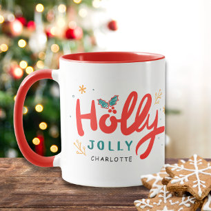 Taza Navidades Holly Jolly Fun Winter Nombre personaliz