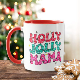 Taza Navidades Holly Jolly Mama Modern Purpurina Script