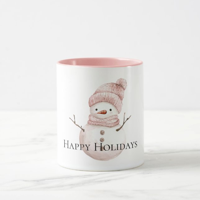 Taza Navidades: Hombre de nieve blanco rosado (Centro)