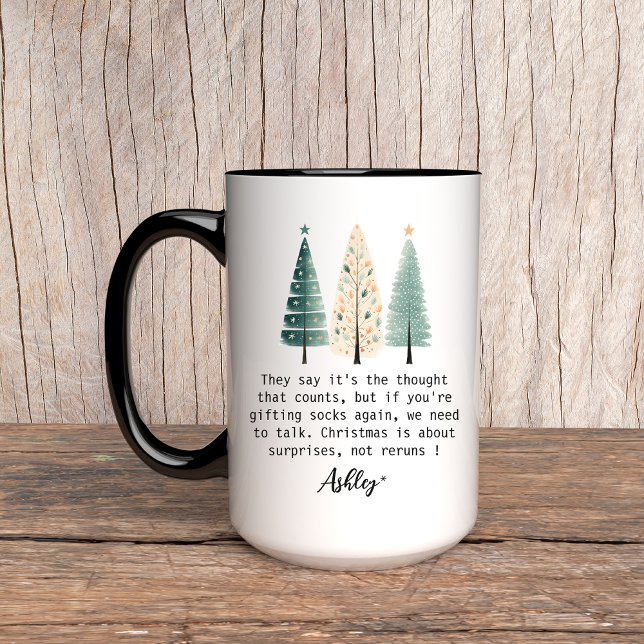 Taza Navidades humorísticos dan idea a las mujeres (funny Christmas mug, Christmas gift for her, witty holiday mug, Christmas surprise gift, festive mug)