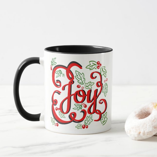 Taza Navidades Joy Holly Berries y hojas (Con donut)