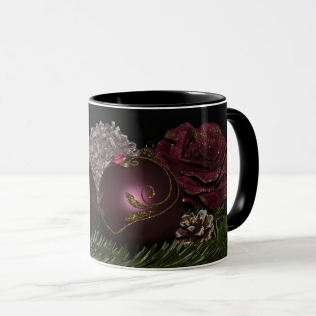 Taza Navidades Marron rosado Ornamentos Floral Negro (Anverso derecho)