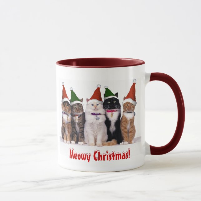 Taza "¡Navidades Meowy!" Gatos En Gorras (Derecha)