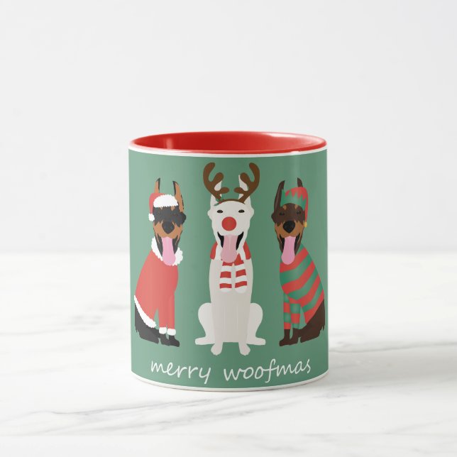 Taza Navidades Merry Woofmas Dobermann Perros (Centro)