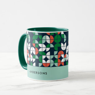 Taza navidades modernos geométricos retro azul rojo ver