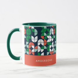 Taza navidades modernos geométricos retro azul rojo ver