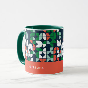 Taza navidades modernos geométricos retro azul rojo ver