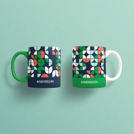 Taza navidades modernos geométricos retro azul rojo ver