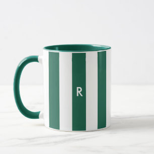 Taza Navidades Monograma inicial simple en franja verde