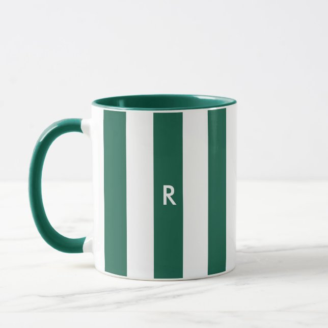 Taza Navidades Monograma inicial simple en franja verde (Izquierda)