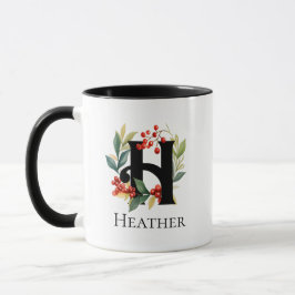 Taza Navidades monogramas H iniciales Berry Wreath