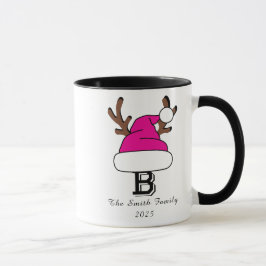 Taza Navidades Monogramas Rosa Santa Hat Personalizados