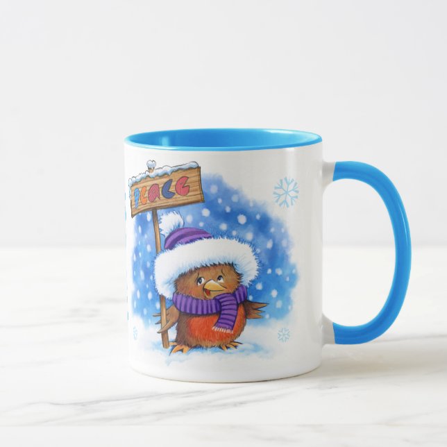 Taza Navidades mug nombre personalizado Peace Robin (Derecha)