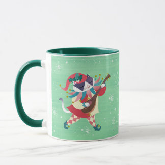 Taza Navidades Music Elf Cat Green