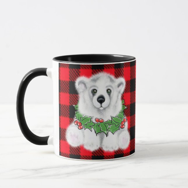 Taza Navidades oso polar cachorro, flores de fresas de  (Izquierda)