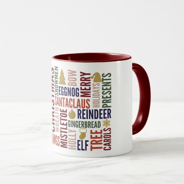 Taza Navidades Palabras café feriado Mug (Anverso derecho)