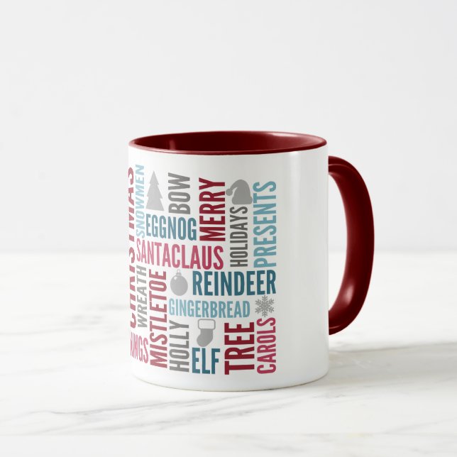 Taza Navidades Palabras café feriado Mug (Anverso derecho)
