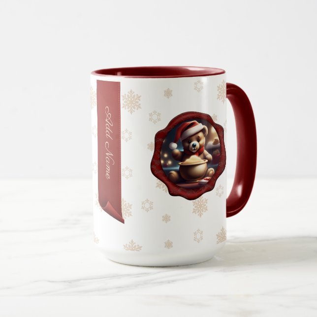 Taza Navidades Pancarta personalizada de avena de Teddy (Anverso derecho)
