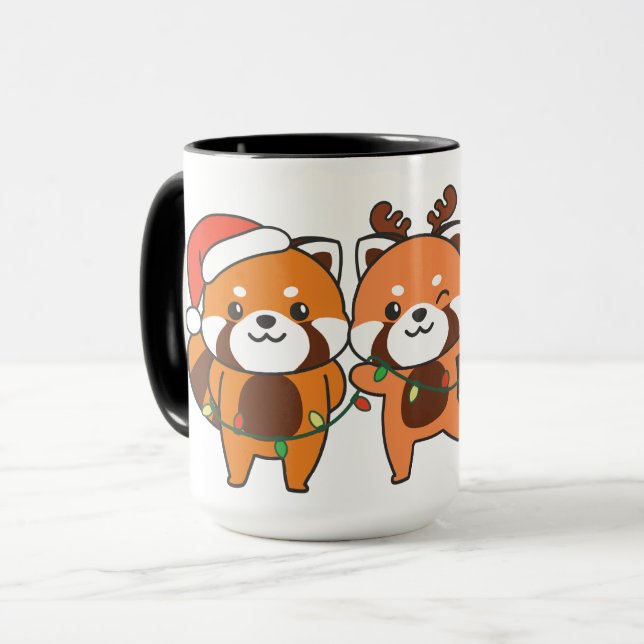 Taza Navidades Panda Rojos Animales Cuelgan Pandas Rojo (Anverso izquierdo)