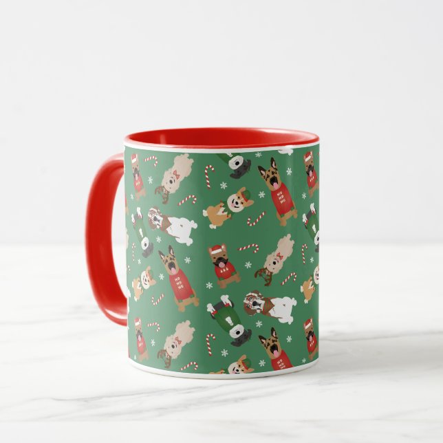 Taza Navidades Patrón de perros Rojo Verde (Anverso izquierdo)