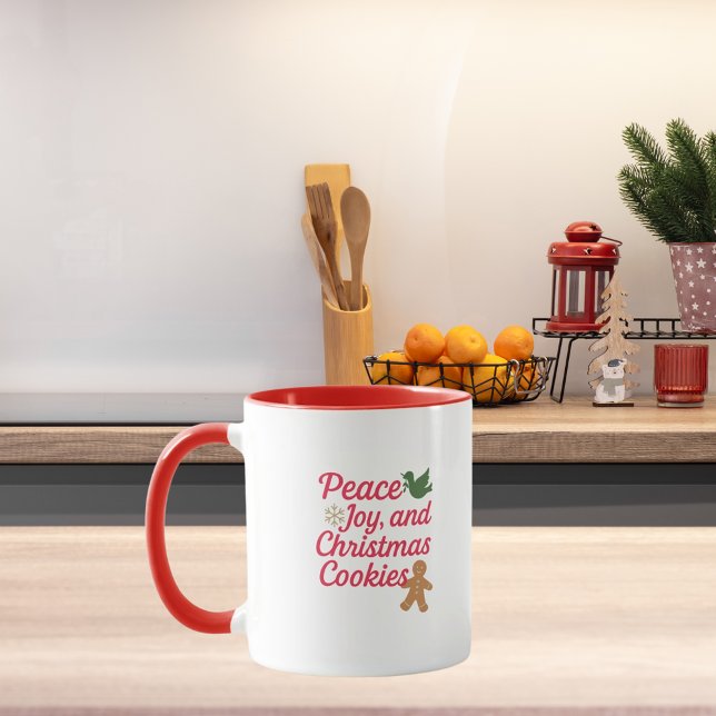 Taza Navidades paz alegría galletas cita rojo (Subido por el creador)