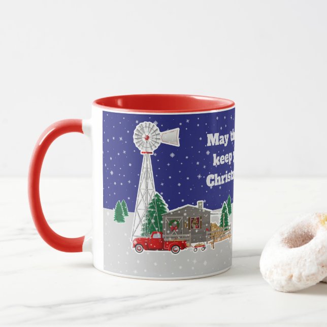 Taza Navidades Pequeño Camión Rojo con cabina y molino  (Con donut)