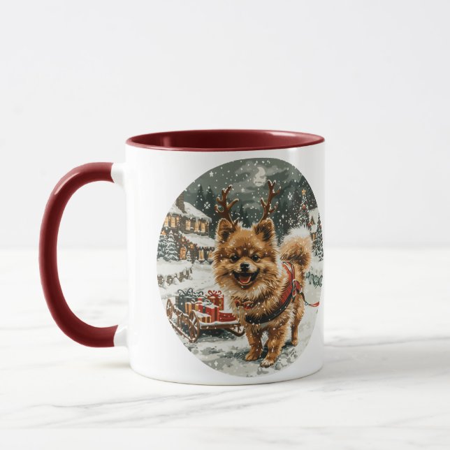 Taza Navidades Perro reno Pomerania (Izquierda)