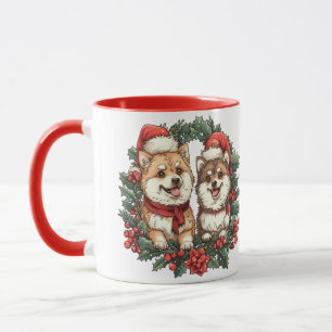 Taza Navidades Perros Pomerania Mistletoe Wreath