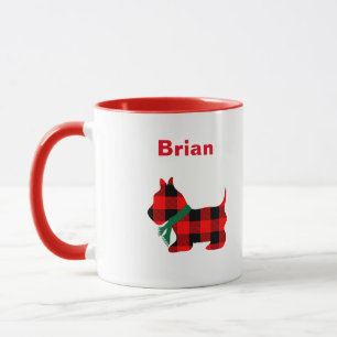 Taza Navidades personalizados búfalo plaid Scottie Mug
