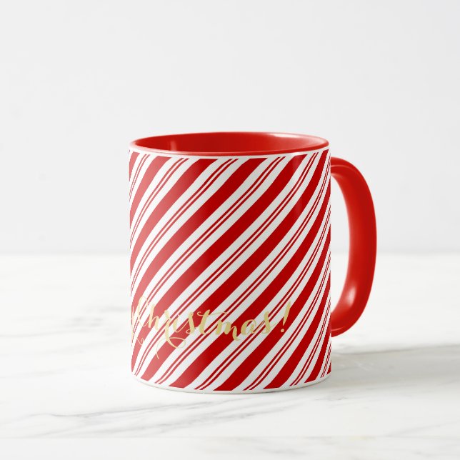 Taza Navidades personalizados con franjas de caña de ca (Anverso derecho)