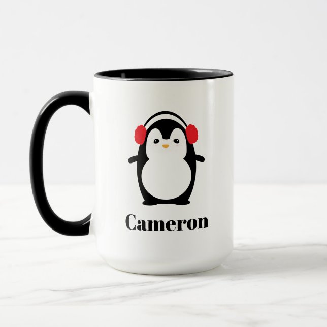 Taza Navidades personalizados Cute de invierno pingüino (Izquierda)