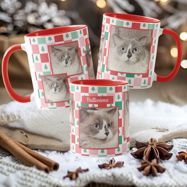 Taza Navidades personalizados de foto y nombre Mascota  (Custom Photo and Name Christmas Pet Cat Mug)