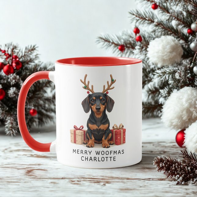 Taza Navidades personalizados de Merry Woofmas Dachshun (Subido por el creador)
