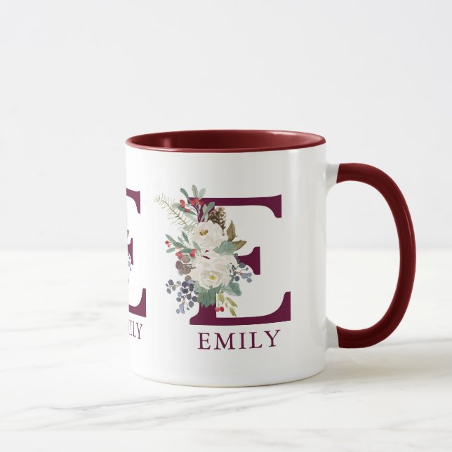 Taza Navidades personalizados flor grabado monograma (Derecha)