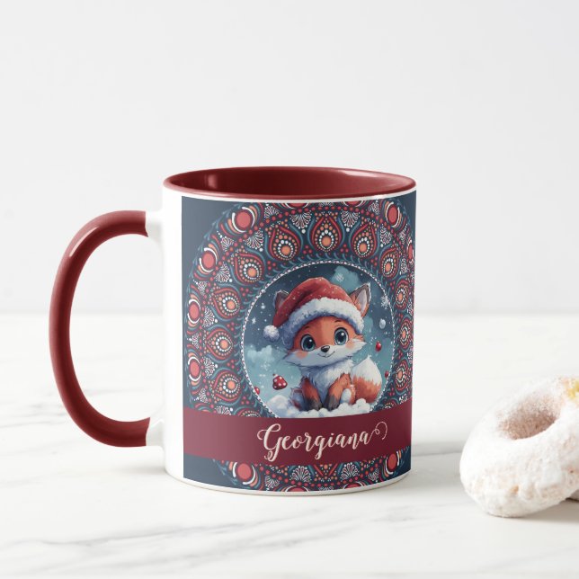 Taza Navidades personalizados Kawaii Fox Dot Mandala (Con donut)