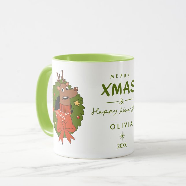 Taza Navidades personalizados mezclan con renos | Día f (Anverso izquierdo)