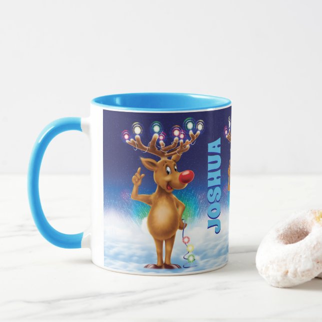 Taza Navidades personalizados mug, Rudolph y luces. (Con donut)