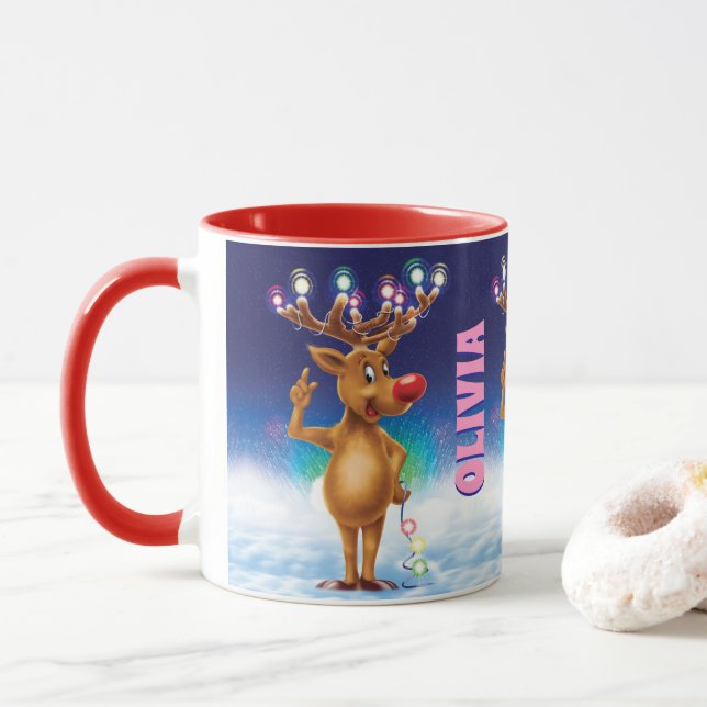 Taza Navidades personalizados mug, Rudolph y luces. Jar (Con donut)